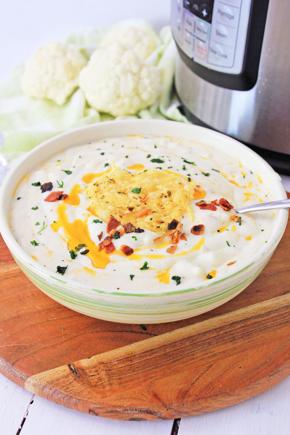 Cauliflower parmesan soup in a bowl