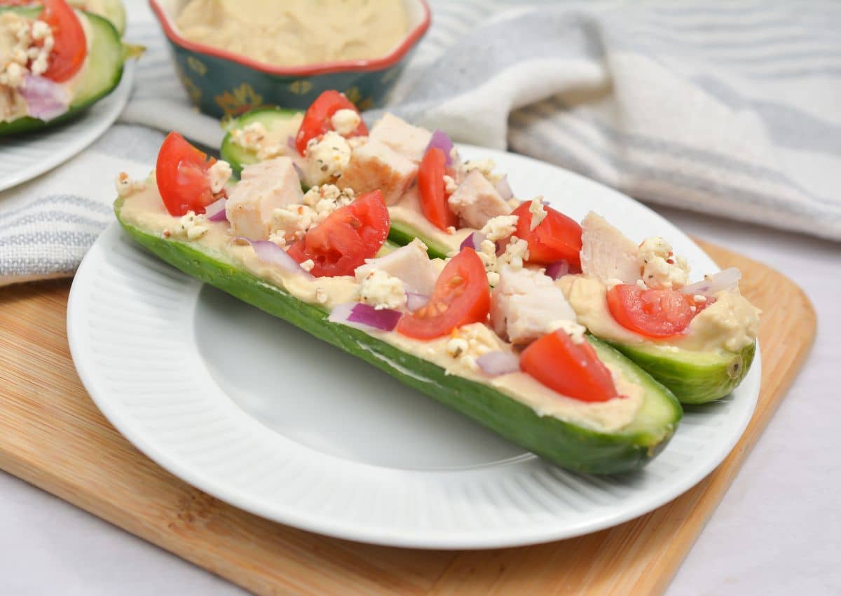 Stuffed Cucumber Boats on a plate