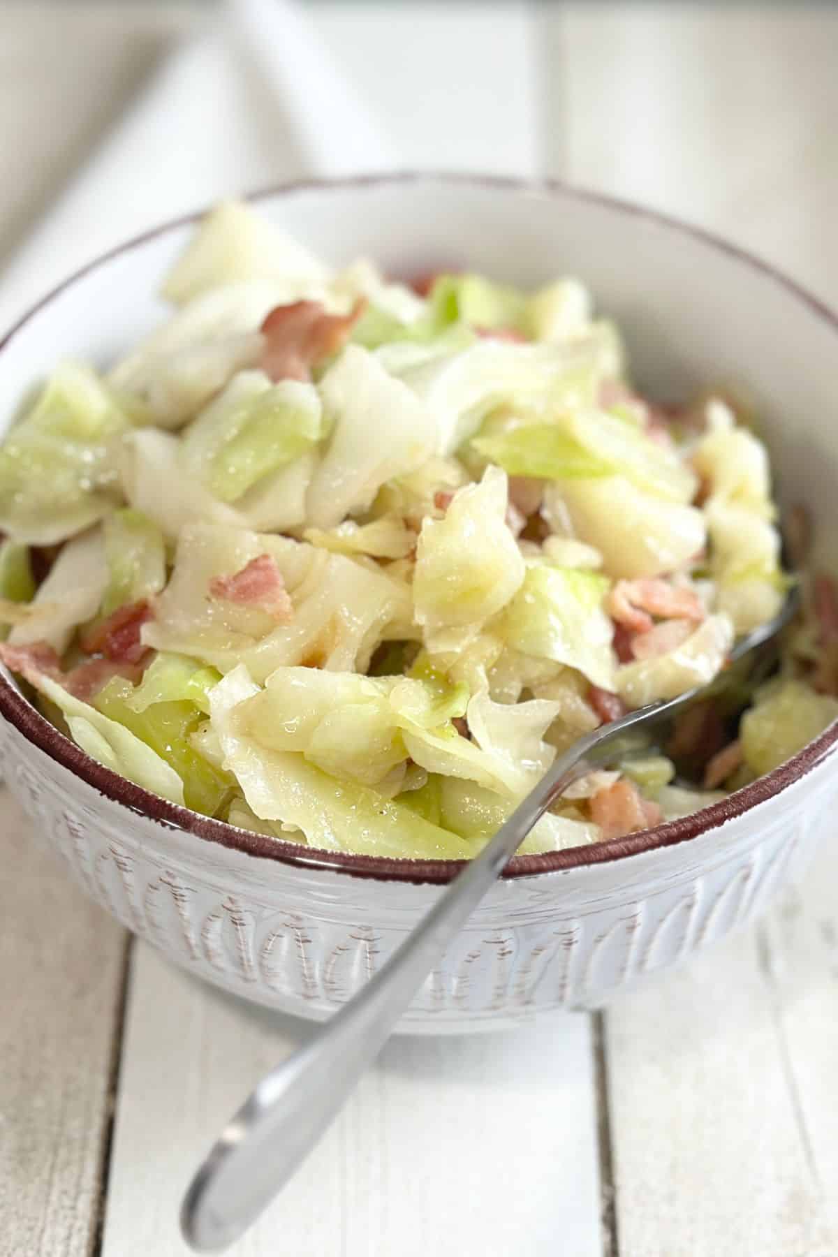 cabbage. onions, bacon in a bowl