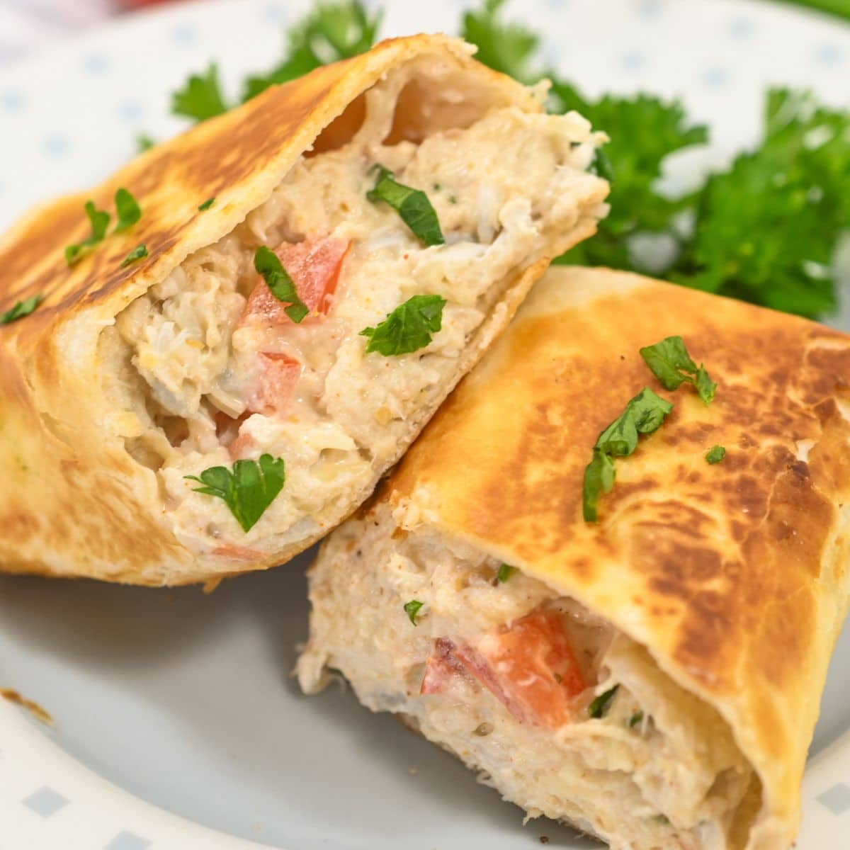 Crab melt sandwich on plate