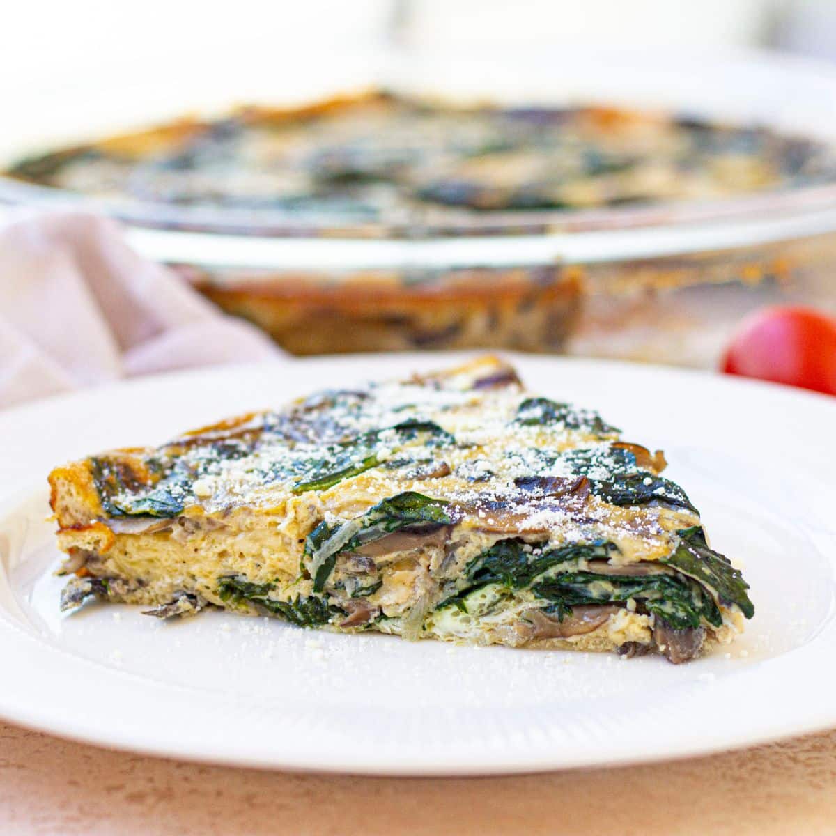 Spinach and Mozzarella Quiche on plate