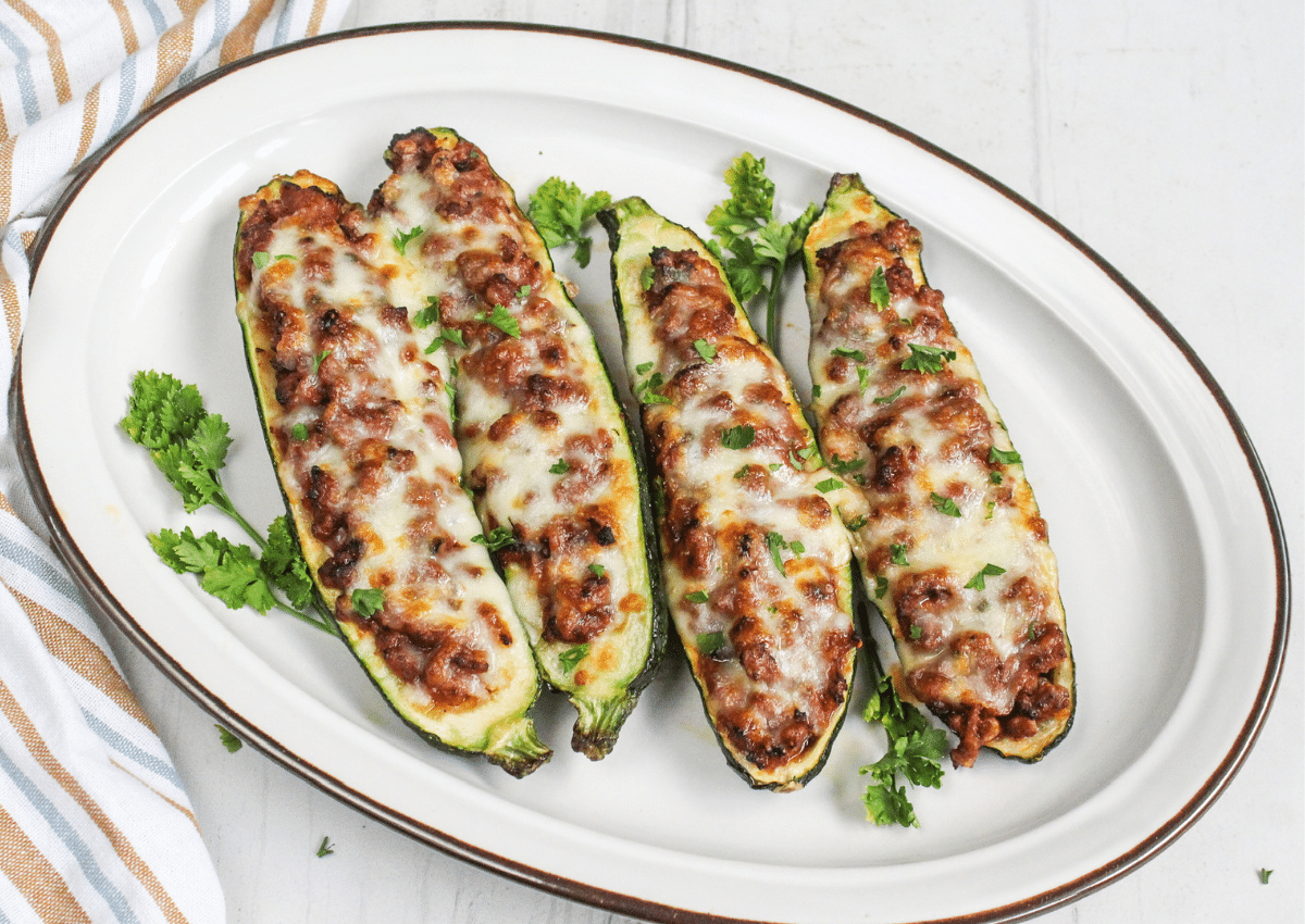 Zucchini ground beef boats on plate