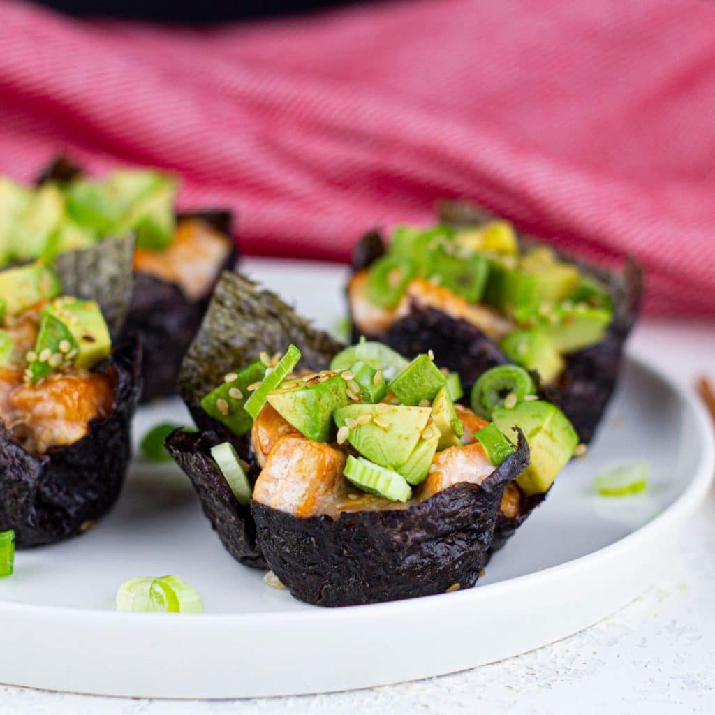 Salmon Sushi Cups on plate