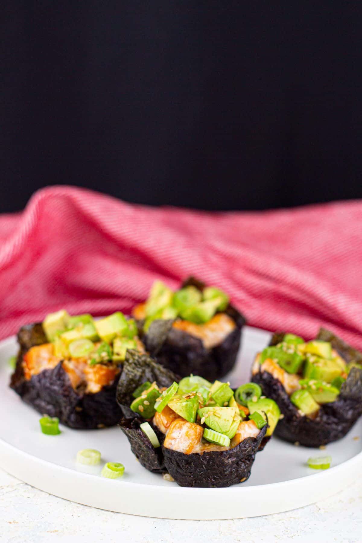 Salmon Sushi Cups on plate