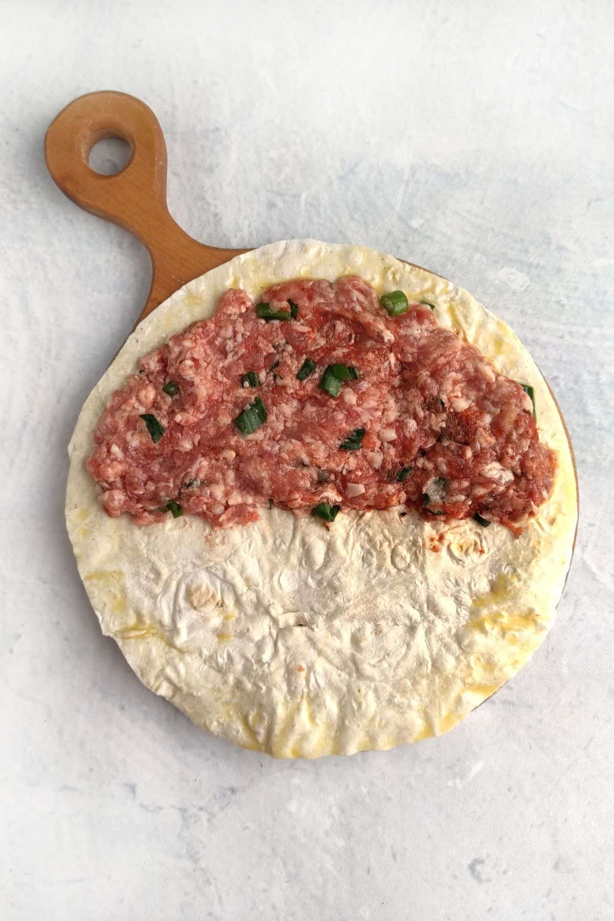 Ground Beef mixture on no carb tortilla