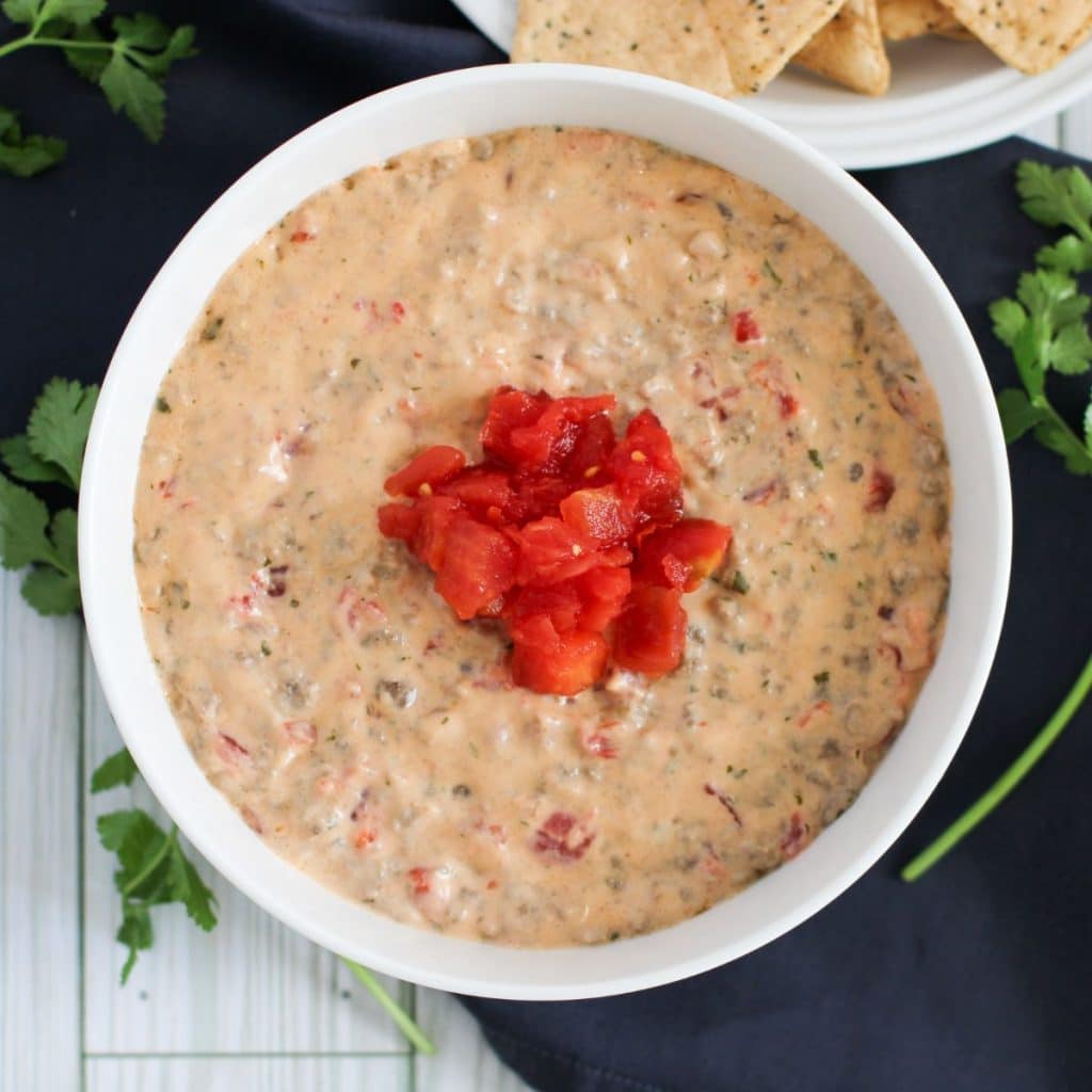 Beef Con Queso Dip in a bowl
