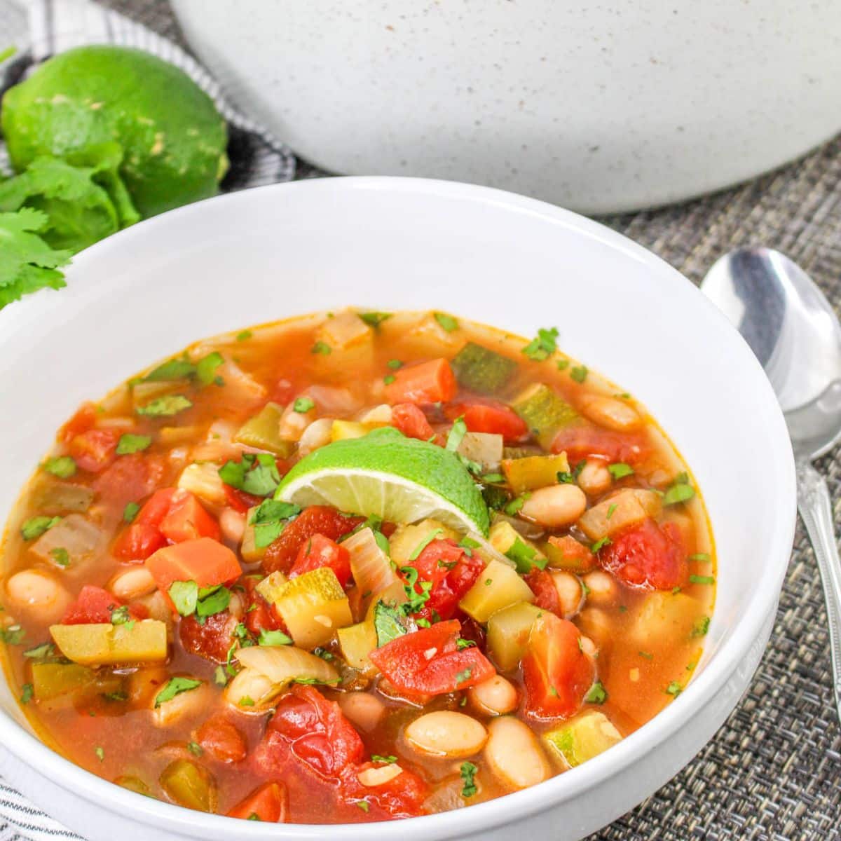 White Bean Veggie Chili in a bowl